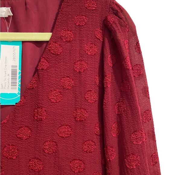 Lush Burgundy Posey Tie Front Crop Blouse Sz M NWT - Picture 5 of 14